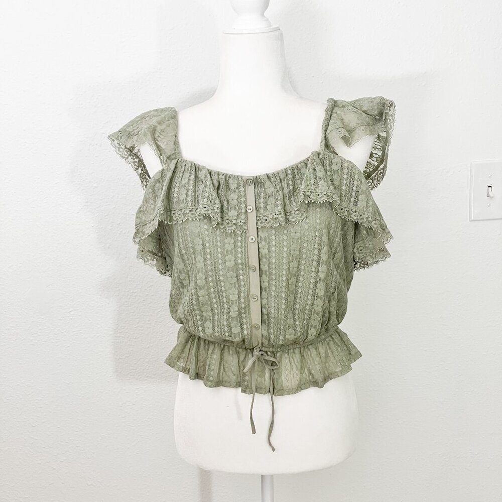 Buckle Willow & Root Eyelash Lace Flutter Tank Top Green Size Medium